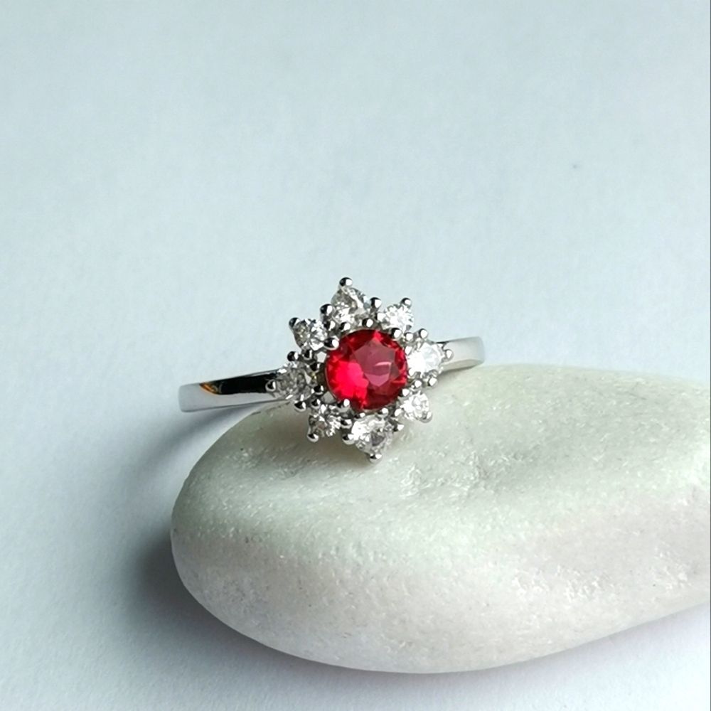 Lab Created Ruby CZ Halo Ring size 7
